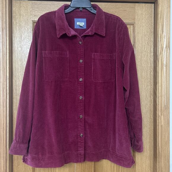 Women's LL Bean wide wale corduroy Wine Colored button down shirt jacket 2XL - Picture 1 of 10